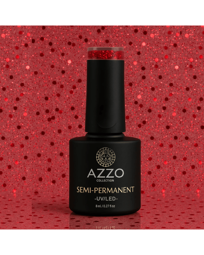 Vernis Rouge Moyen Pailleté – Vegan, Sans TPO, Brillance Longue Tenue | Azzo